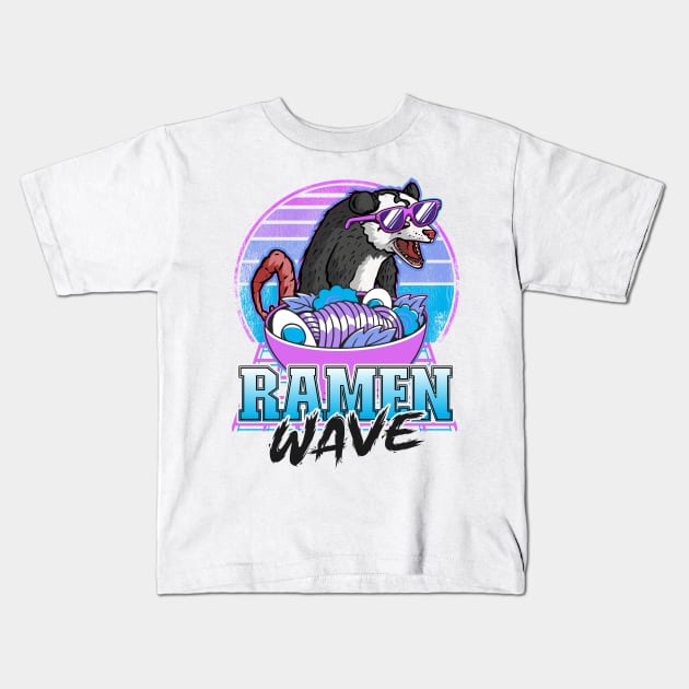 Ramen Wave Opossum Retrowave Sunset Pastel Goth Kids T-Shirt by Kuehni